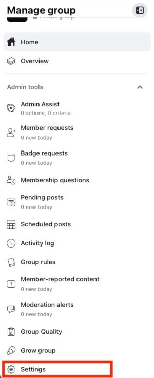 Facebook group settings