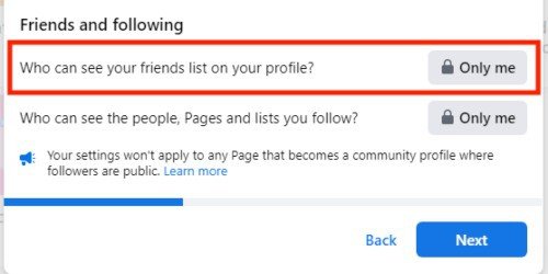 Set the who can see your friends list on your profile to only me