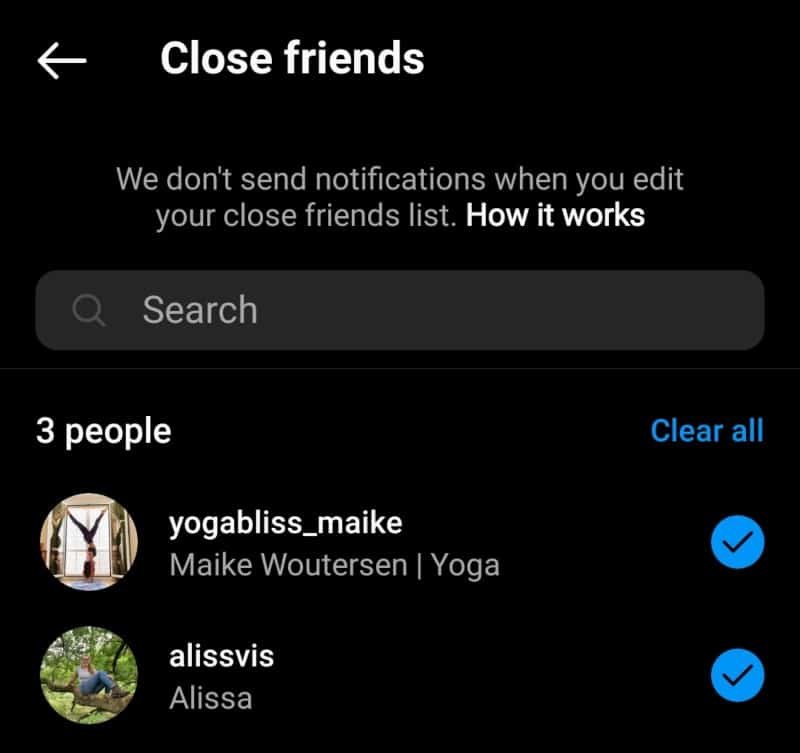 select people to add to your close friends list on Instagram