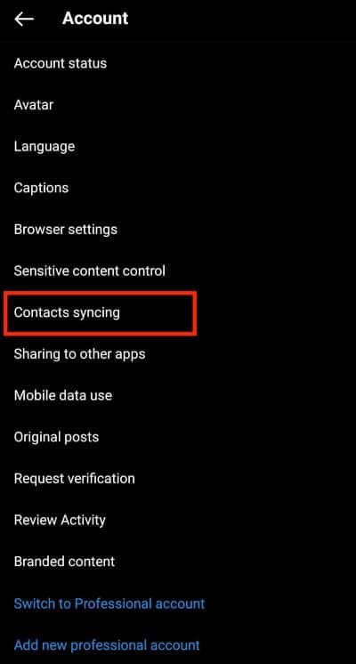 Click on Contacts syncing