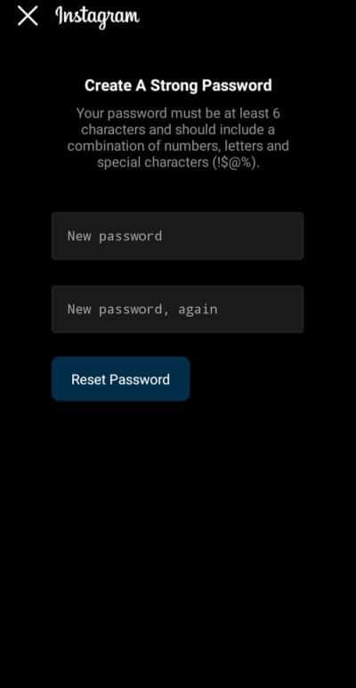 Create a new Instagram password