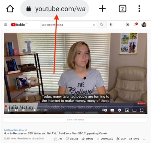 How to copy a YouTube video URL