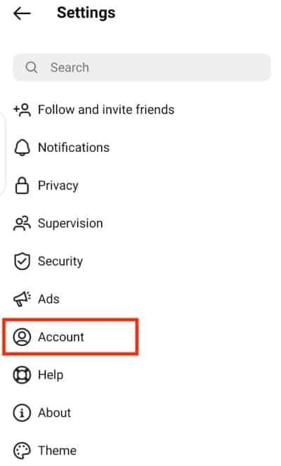 Select account from settings