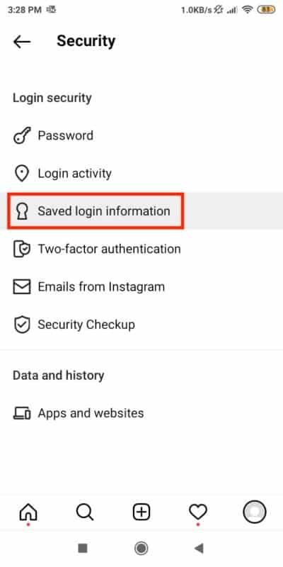 Select saved login information