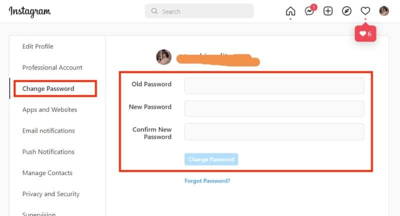 how to change your Instagram password on a desktop