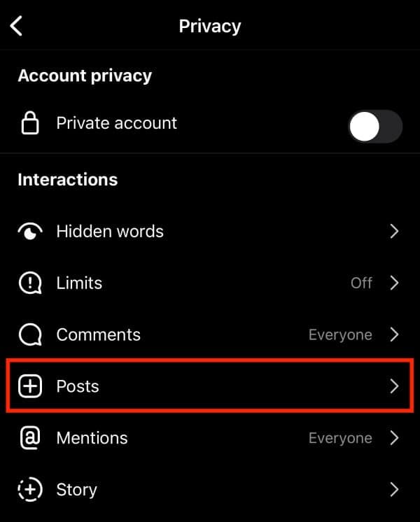 Select posts under the interactions section