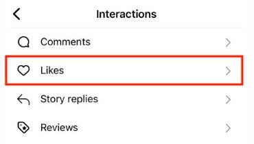 Select the likes option from the menu under interactions